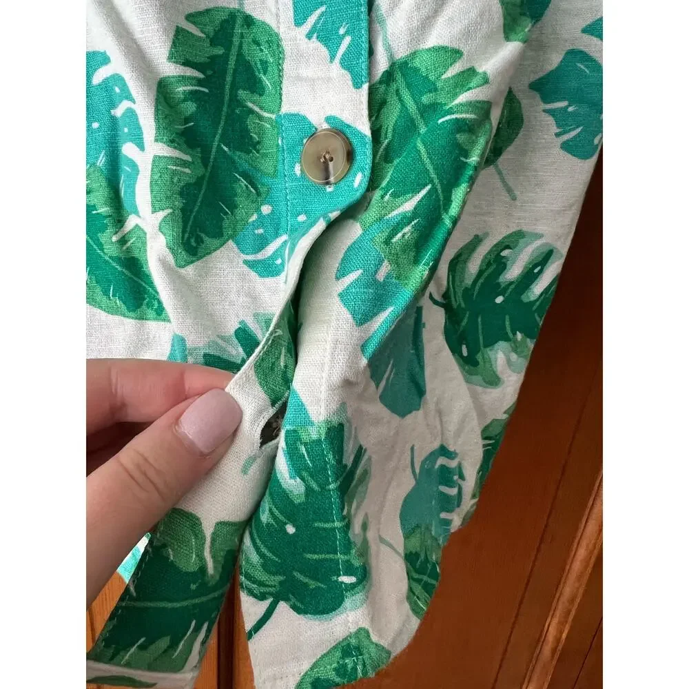 J. Crew Women's Linen-Blend Sleeveless Square Tank Top in Palm Print Size XXS